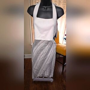 BCBGMAXAZRIA white/gray striped midi skirt, SZ XS